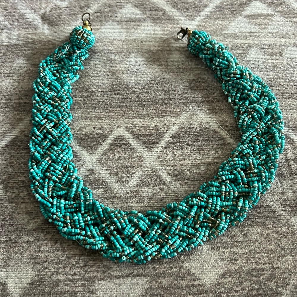 Large turquoise small beaded necklace